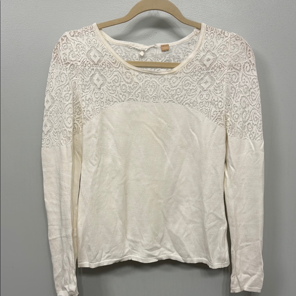 Anthropologie Cream Lace Blouse with Round Neckline